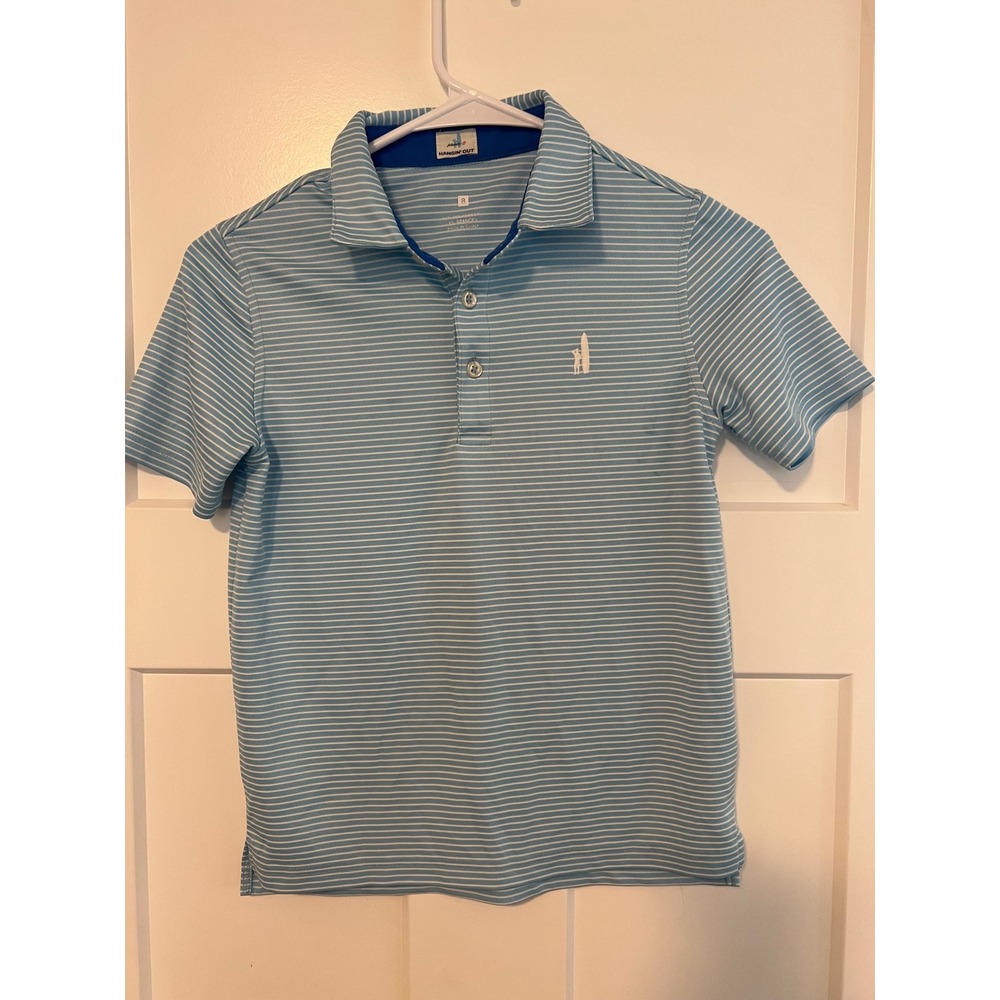 JOHNNIE O - Boys blue striped hanging out polo - Size 8